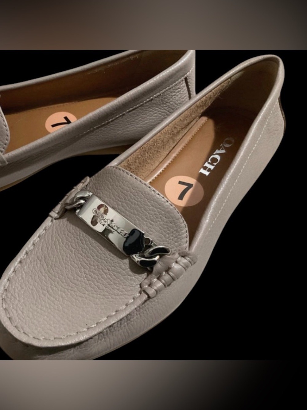 Coach Women's Light Taupe Leather Moccasin Loafers with Metal Bit NWT
